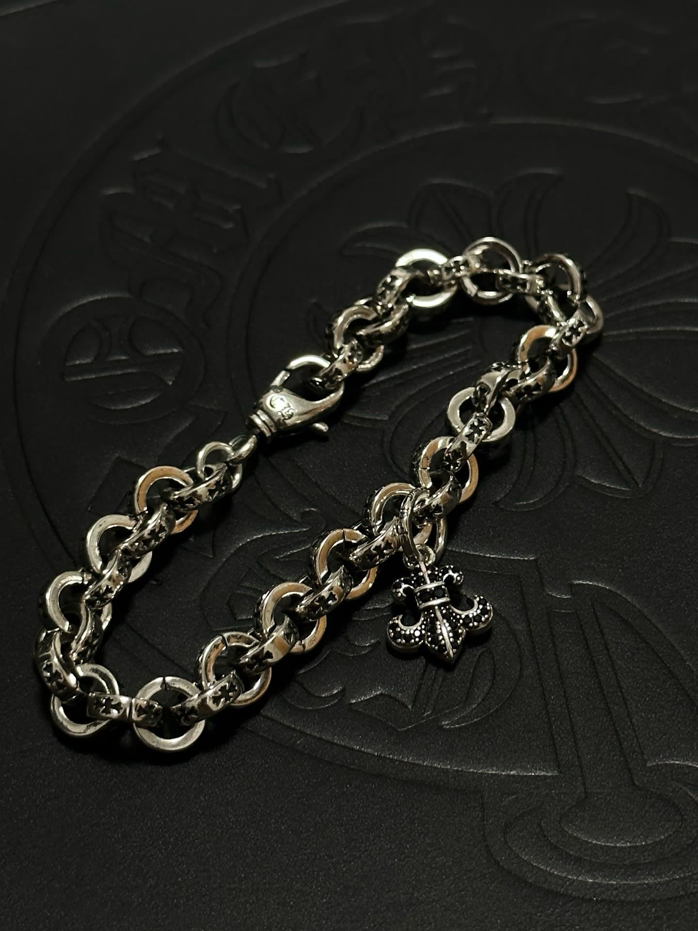 Chrome Hearts Silver Fleur-de-lis Charm Bracelet